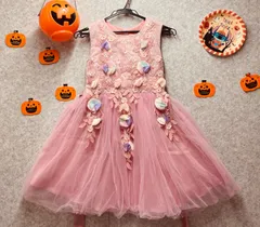 ✨新品✨ドレス 子供 ピアノ 発表会 子供ドレス キッズドレス 女の子 上品で美しい花びらの繡刺と真珠芯花びら　ピンクレースフォンドレス チュールスカート ドレス テーマパーク 結婚式 フォーマル 130cm 0925-07