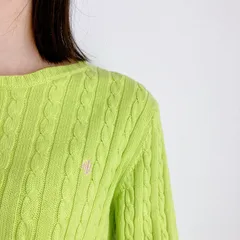 【新規フォローで10％OFFクーポン配布中!!】〔超希少・春色カラー・ネオンライム〕LAUREN RALPH LAUREN ラルフローレン ケーブルニット コットン クルーネック セーター ネオンライム