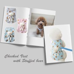 くまちゃんTOY付き　チェックベスト　Dカン付き　犬服　猫服　ロングシーズン　前開き　かわいいドッグウェア　PAA0081