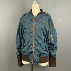 O1 EMODA Jacquard Reversible Blouson エモダ ジャガード リバーシブル ブルゾン MA-1 ジップアップ ジャケット ストレッチ ブルー/ブラウン 花柄 総柄 F