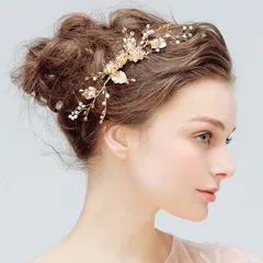 髪飾り ウエディング カチューシャ ブライダル コーム付き髪飾り 花嫁 ゴールド ボンネ 結婚式 披露宴　手作り和風卒業式用ヘッドドレス 演奏会 パーティー キラキラ クレセントコーム ヘアアクセサリー