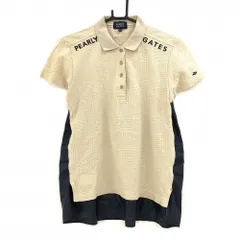 【美品】パーリーゲイツ 半袖ポロシャツ ベージュ×ネイビー 織生地 後ろ異素材 レディース 1(M) ゴルフウェア PEARLY GATES