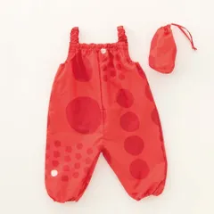 ☆ maru.レッド ☆ 392plus m ジャンプスーツ mikuni 三国 ジャンプスーツ ベビー プレイウェア プレイウエア 遊び着 お砂場着 オールインワン レインコート レインウェア レイングッズ 巾着つき ベビー 子供 こども 子ども かわいい