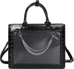 HARGIO 痛バッグ おしゃれ 小さめ ミニ 可愛い 2WAY トートバッグ ショルダーバッグ 高級 クロコ柄(ブラック,  横28cmx縦23cmx厚さ8.5cm)