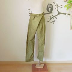 asana HEMP100% デニム風 まつり タイパンツ●草木染めカーキ