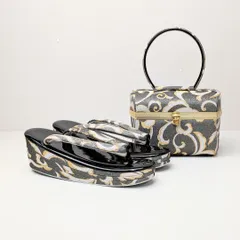 和装 草履 バッグ セット ゴールド 黒 ブラック フリーサイズ u71-4