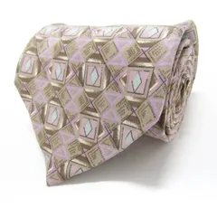 レノマ ブランド ネクタイ 格子柄 ダイヤ柄 幾何学模様 シルク PO  メンズ ピンク renoma 【中古】