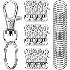 【数量限定】パーツ キーホルダーパーツ キーホルダーパーツ 回転フック 丸カン レジン 付き 二重リング ナスカン ハンドメイド 30個入り キーリング アクセサリー 金具 DIY 手芸用品 キーホルダー (シルバー1)