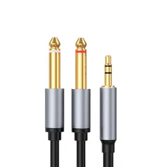 金メッキ HIFI音質 コネクター オス-オス 2分配ケーブル 6.35mm スマホ/CDプレーヤー/スピーカー/アンプ等に適用 変換ステレオミニプラグ オーディオ変換ケーブル 3.5mm (1M) to 6.35mm*2