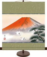 ミニ掛軸 富士諸景図 赤富士飛翔 伊藤渓山 飾りスタンド付き KM2B6-013