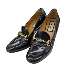 21SS GUCCI グッチ ホースビット ローファー パンプス イタリア製 648700 EU34.5 約22cm ブラック エネメル レザー