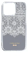【新品未使用】iPhone14 Pro Max アイフォン14プロマックス クリア ハードケース レース柄 (グレー) アンティーク リボン おしゃれ かわいい cl-ip14promax-279