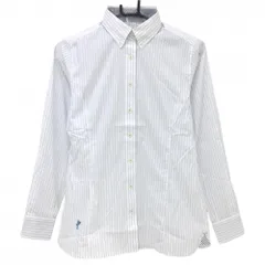【新品】アシュワース 長袖シャツ 白×ブルー ストライプ ボタンダウン ストレッチ レディース L ゴルフウェア ASHWORTH