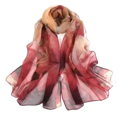 【数量限定】ストール 大判 薄手 マフラー 春/夏/秋 ビーチスカーフ UVカット＆冷房対策 シフォン 日焼け止め 花柄 海辺 レディース 蓮の印刷 [ふく福]