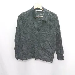 ◇ ⊂ ZARA 透かしレース 襟付き 長袖 シャツ サイズL ブラック レディース E  【1409240056546】