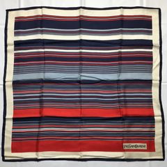 2508-371｜イヴサンローラン スカーフ シルク ネイビー ボーダー