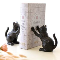 本立て ブックエンド おしゃれ 猫 ネコ ねこ ブックスタンド アンティーク風 卓上 猫雑貨 猫置物 ネコのハイタッチ ブックエンド