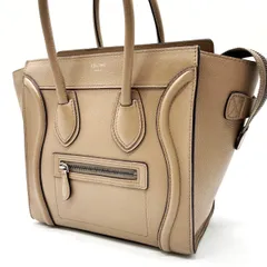 【良品】 CELINE セリーヌ トートバッグ ハンドバッグ ラゲージ マイクロ ロゴ型押し シルバー金具 シボレザー レディース ベージュ 肌色