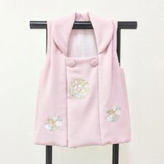 一点物 正絹 新品着物リメイク 七五三 3歳 被布セット 黒絞り ピンク