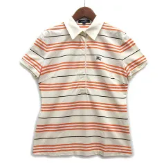 バーバリー ロンドン BURBERRY LONDON コットン ストレッチ ボーダー ポロシャツ 半袖 ホースマーク ベージュ オレンジ 2