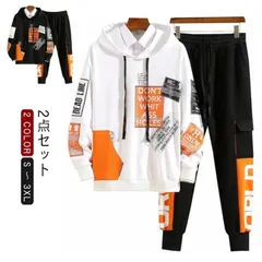 スウェット パーカー セットアップ 2点セット スウェットパーカー メンズ 上下 セットアップ 黒 白 プリント 春秋 秋冬 スポーツウェア トラックパーカー アスレジャー トレーニング 部屋着 ルー#wxn02213