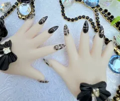 匿名発送ドール用ネイルチップ豹柄×ブラックラメ