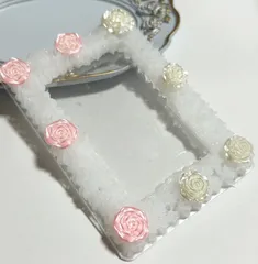 ホイップデコ 硬質トレカケース カードケース A7 縦型 白 ピンクバラ 白バラ