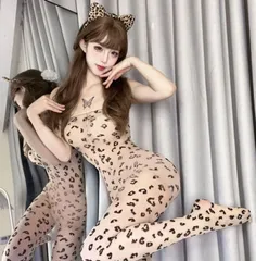 レオパード・誘惑のボディストッキング🐆にゃんだふる♥ボディスーツ🐆カチューシャ付