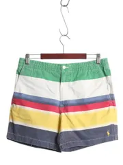 【お得なクーポン配布中!】 ポロ ラルフローレン ボーダー ショートパンツ メンズ M / 古着 ショーツ ストレッチ コットン チノ 短パン バギーズ タイプ ワンポイント