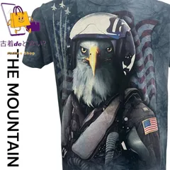極美品【THE MOUNTAIN】2011年USA製 アニマルプリントTシャツ 鷲 バイカー ミリタリー Sサイズ ブルー 古着 ヴィンテージTシャツ ゆるだぼ　タイダイ