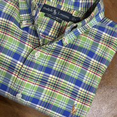 90〜00s Ralph Lauren CLASSIC FIT シャツ　ライトグリーン×ネイビー
