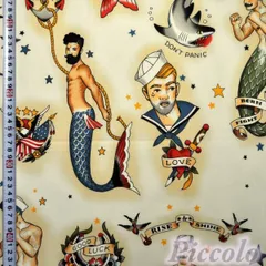 USAコットン　ALEXANDER HENRY　マッチョマーメイド　ベージュ　約53cm×約43cm（カット済）　FB-2435