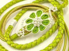 平和屋着物●和装小物　振袖用帯締め　装飾　パール　つまみ細工　金糸　逸品　未使用　AAAV5889ay