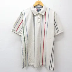 XL/古着 ラルフローレン チャップス 半袖 ブランド ポロ シャツ メンズ 90s ワンポイントロゴ 薄ベージュ他 カーキ 霜降り ストライプ 25ju