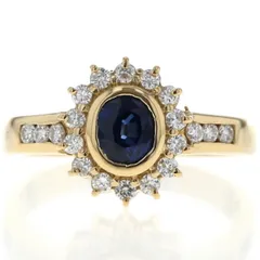 K18YG イエローゴールド リング サファイア 0.55ct ダイヤモンド 0.23ct 1粒 取り巻き ペゼル ストレート 指輪 10号 【新品仕上済】【zz】【中古】