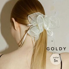 リボン ハング チュール ビッグ シュシュ GOLDY ゴールディ 6240402 goldy ヘアアクセサリー レディース ヘアゴム リボン 大きいシュシュ ピンク ブルー アイボリー ブラック レッド  goldy シュシュ 新品 正規品