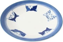 Minoribo 미노야키 일본 도자기 둥근 접시 5 고양이 얼굴 화이트 & 블루 일본제 GBS003 대(화이트, 2XL)