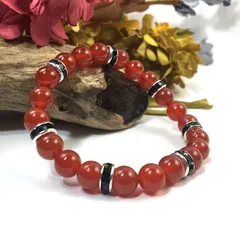 パワーストーン ブレスレット 赤瑪瑙 天然石ブレス （ブラック）レディース 女性  数珠ブレス 開運 プレゼント ギフト  [9]