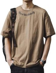 Vartiger (バーティガー) 半袖tシャツ ロゴ 綿 柄 ゆったり おしゃれ カジュアル カッコイイ 春 夏 オーバーサイズ 薄手 メンズ( ブラウン,  XL)