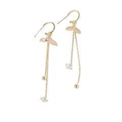 【人気商品】彼女 チェーンピアス フリンジ 魚の尾 可愛い キラキラ 人気 人気 金属アレルギー対応 シルバー925 ジルコニア 18金 ギフト 左右非対称 揺れる レディース Rockyuピアス