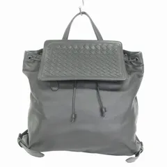 ボッテガヴェネタ BOTTEGA VENETA イントレチャート リュックサック デイパック 巾着 フラップ 編込み レザー 黒 ブラック 鞄 ☆AA★のサムネイル