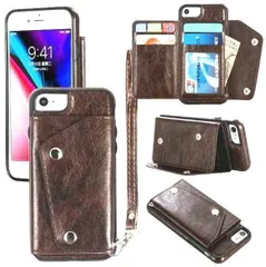 iPhone11promax　スマホケース　本革調　多数カード入れ　財布　保護カバー　光沢　ブラウン