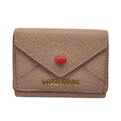 miumiu【ミュウミュウ】三つ折りコンパクト財布　5MH021　MADRAS　LOVE　レザー　ピンクベージュ系【中古品/USED-B】質屋　かんてい局那覇店　ｎ3101961927300005