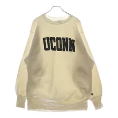 CHAMPION (チャンピオン) 90S VINTAGE REVERSE WEAVE UCONN ヴィンテージ リバース ウィーブ 刺繍タグ カレッジロゴプリント クルーネック スウェット トレーナー ホワイト