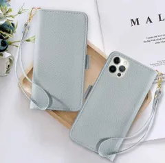 iPhone12ProMax　手帳型　財布型　ケース　カバー　ブルーグレイジュ