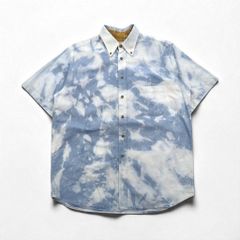 Burberry 90年代 フランス製 ケミカルウォッシュ デニム 半袖 ボタンダウンシャツ L ブルー 胸ポケット