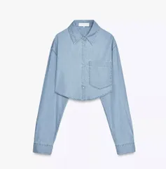 極美品ZARA(ザラ)ライトブルークロップド丈ショートデニムシャツ
