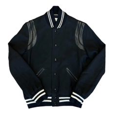 ひなさん購入　Saint Laurent teddy　スタジャン ネイビー美品 ひなさん購入Saint Laurent teddyスタジャン ネイビー美品
