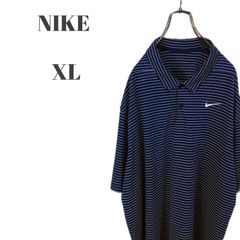 NIKE ナイキ 半袖ポロシャツ ドライフィット ワンポイントロゴ 刺繍 ブルー系 他 ボーダー メンズ XLサイズ