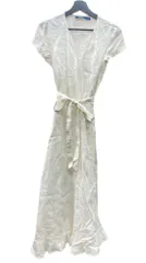 ラルフローレン RalphLauren ポロ POLO 現行タグ リネン ラップ ドレス 麻 DRESS ラップシルエット カシュクール ロング丈 リボン WHITE 白 ワンピース ホワイト SIZE0 104LT-192